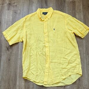 Polo by Ralph Lauren Men's Linen Yellow Button Down Shirt